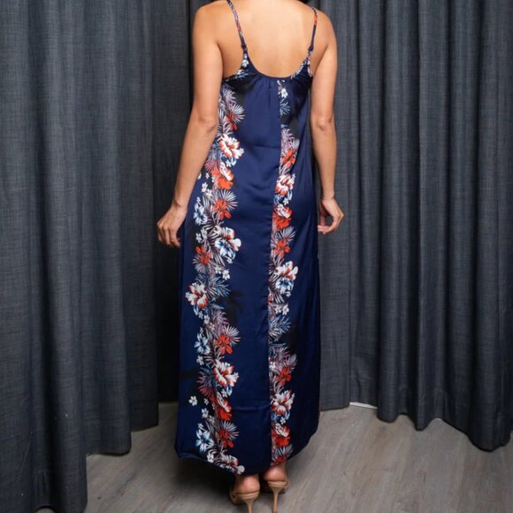 Satin Spag. Strap Floral Print Maxi Dress W/ Adjustable Straps - Picture 3 of 3